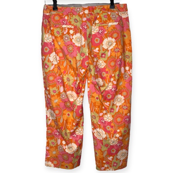 Sigrid Olsen Crop Pants Womens 8 Petite Stretch Capri Orange Pink Floral Ladies - Picture 4 of 8